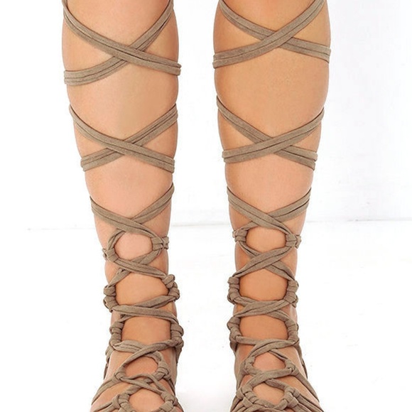 Beige Suede Lace-Up Gladiator Sandal - Picture 2 of 4